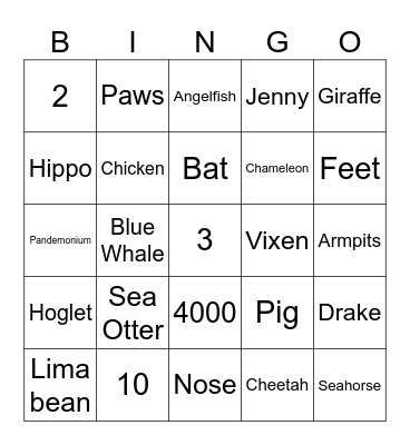 Animal Trivia Bingo Card