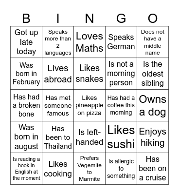 Classroom BINGO Card