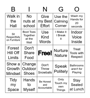 School Rules Bingo Card