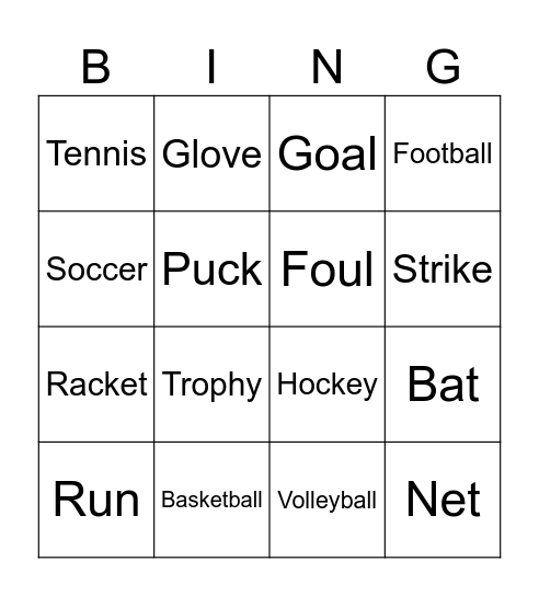 PE Bingo Card