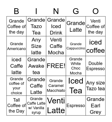 Front Desk Bingo-Starbucks Bingo Card