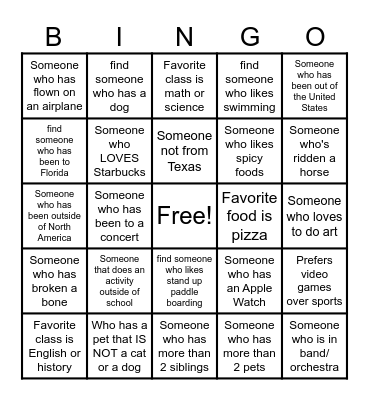 Welcome Back Bingo! Bingo Card