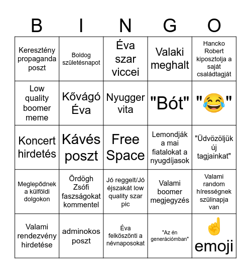 Érseskújvár én így szeretlek bingo Card