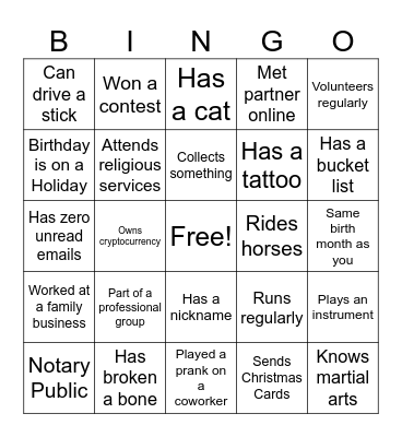 IceBreaker Bingo Card