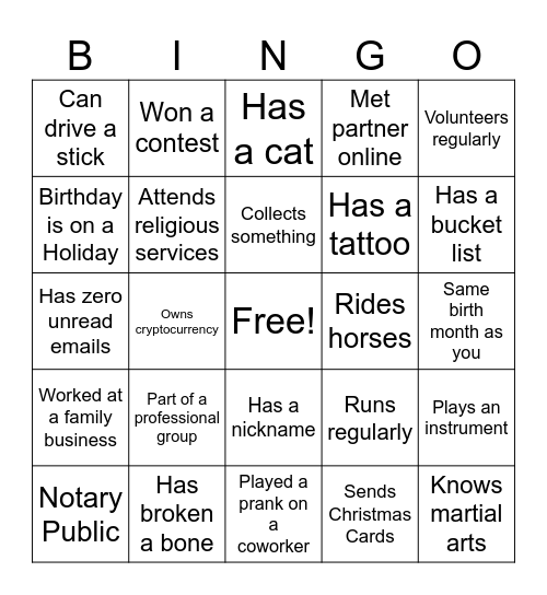 IceBreaker Bingo Card