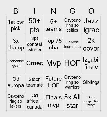 Nba bingo Card