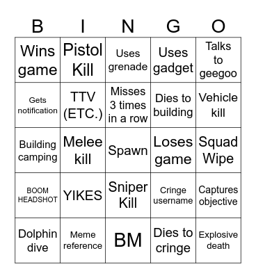 Battlefield Bingo Card