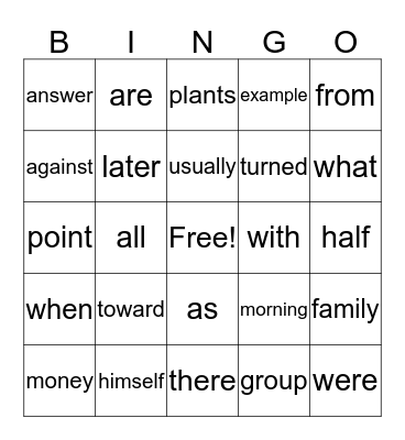 Reading Bingo Card