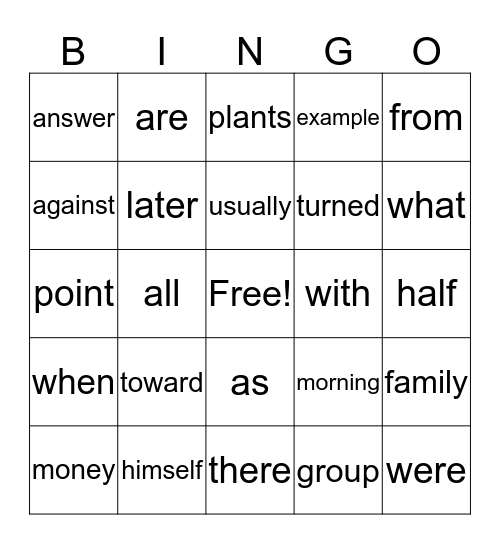 Reading Bingo Card