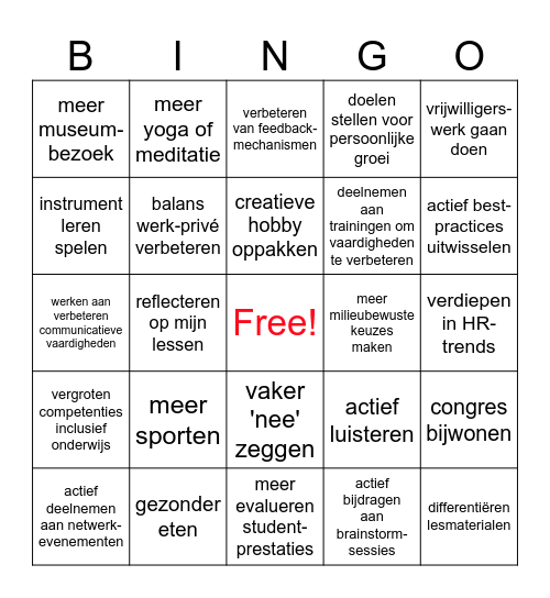 voornemens 2024 Bingo Card