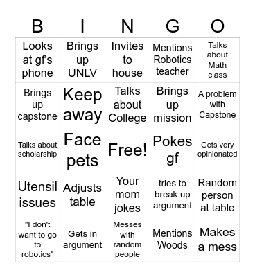 Lunch bingo Card