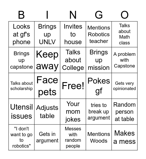 Lunch bingo Card