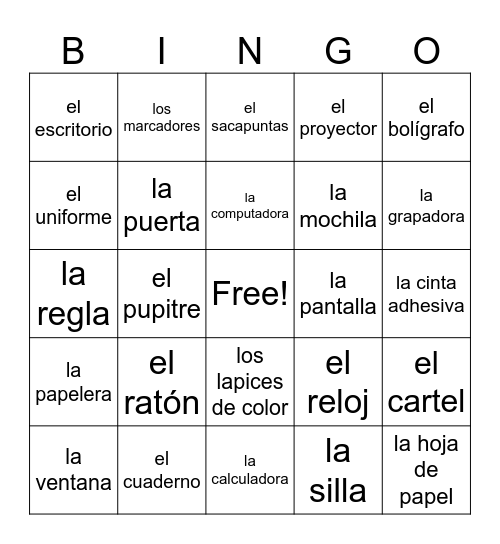 Materiales de la Escuela Bingo Card