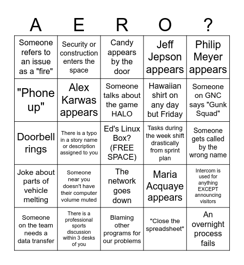 Sprint 17 Bingo Card