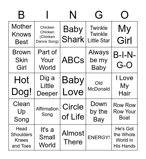 Baby Music BINGO Card