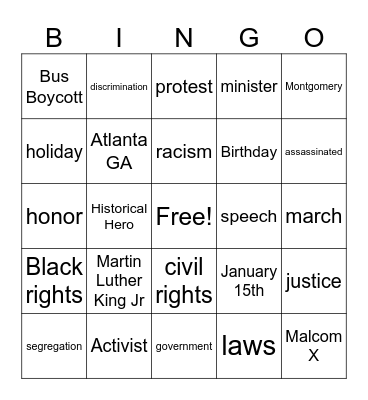 MLK Day Bingo Card