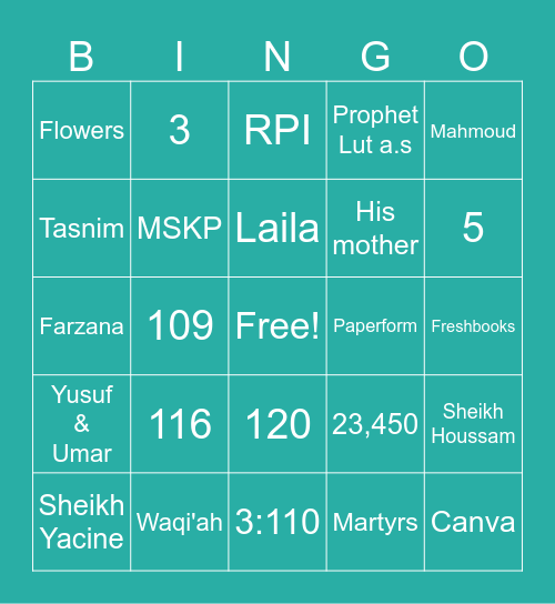 Al-Hidaya Bingo Card