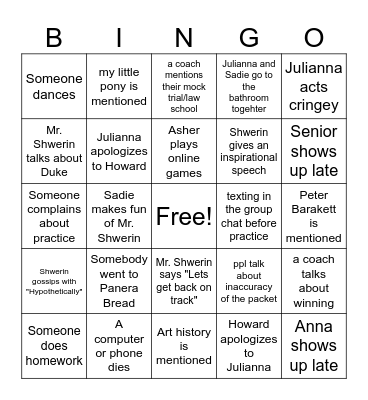 Mock Trial Bingo Card