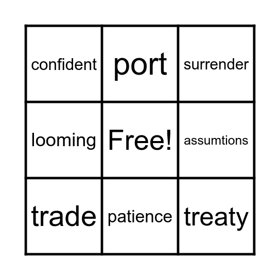 WAR Bingo Card