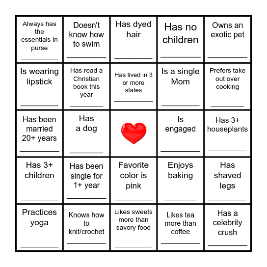 Galentine's  Find the Guest Bingo Card