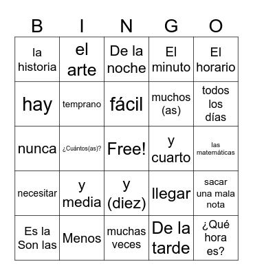 Unidad 1 Lección 2 Bingo Card