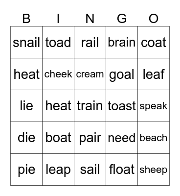 Robin’s Vowel Team Bingo! Bingo Card