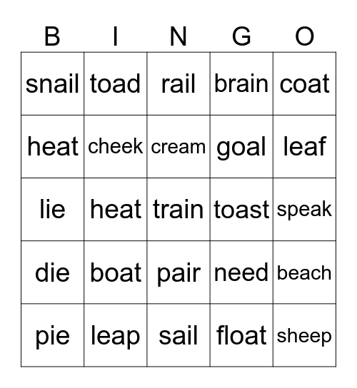 Robin’s Vowel Team Bingo! Bingo Card