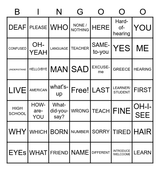 Unit 1 Bingo Card