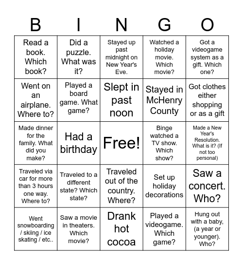 Back from Break Bingo!!! Bingo Card