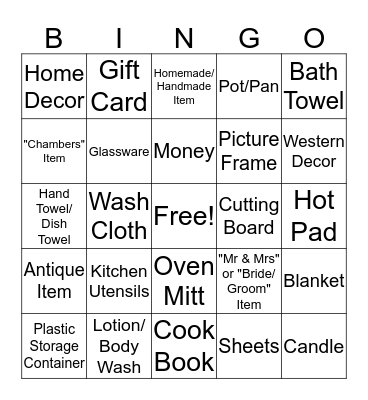 Heather's Bridal Bingo! Bingo Card