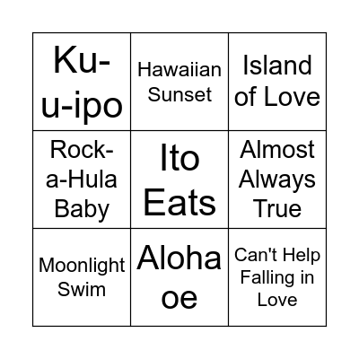 Music Bingo: Elvis Blue Hawaii Bingo Card