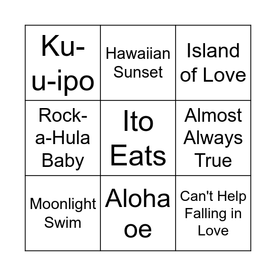 Music Bingo: Elvis Blue Hawaii Bingo Card