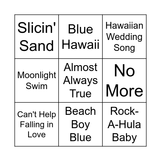 Music Bingo: Elvis Blue Hawaii 2 Bingo Card