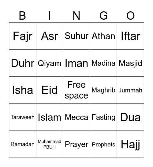 Islamic Bingo Card