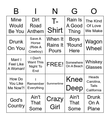 Country Bingo Card