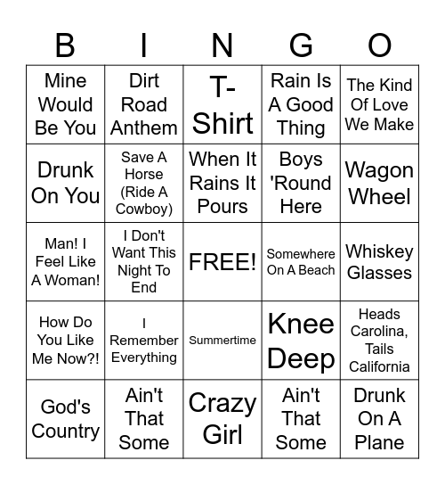 Country Bingo Card