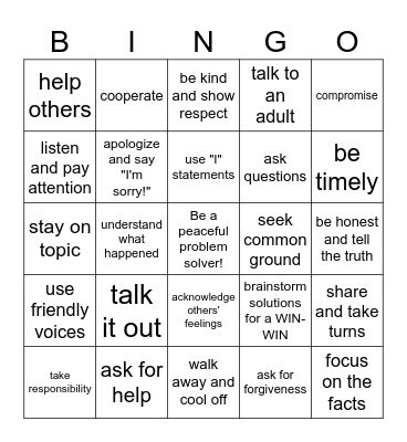 Conflict Resolution Bingo Card