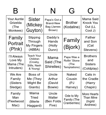 Family Ties Bingo Card