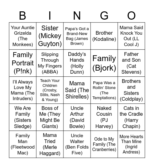 Family Ties Bingo Card