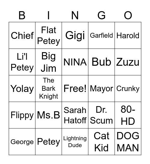 Ms. B & Dog Man Bingo Card