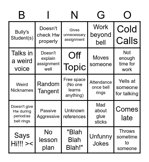 H Bingo! Bingo Card