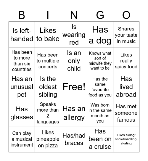 MM (long) Icebreaker Bingo: find someone who... Bingo Card