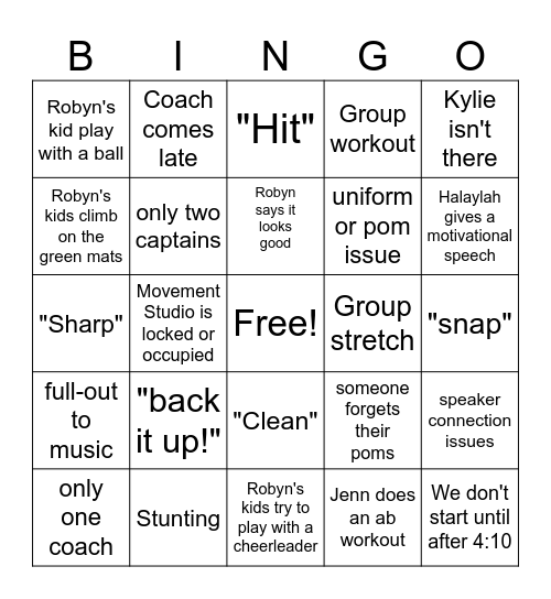 Cheer Bingo Card