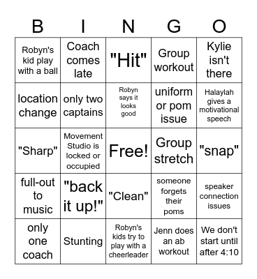 Cheer Bingo Card