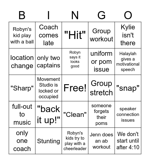 Cheer Bingo Card