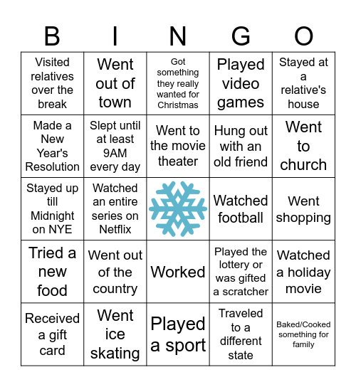 Human Bingo - Winter Break Edition Bingo Card