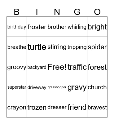 R Blend and R-Controlled Vowel Bingo Card
