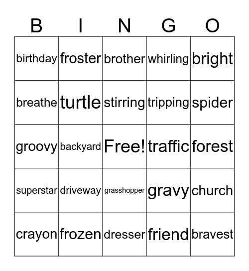 R Blend and R-Controlled Vowel Bingo Card