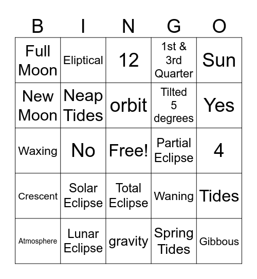 Moon & Tides Review Bingo Card