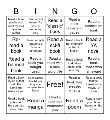 2024 Book Bingo Card